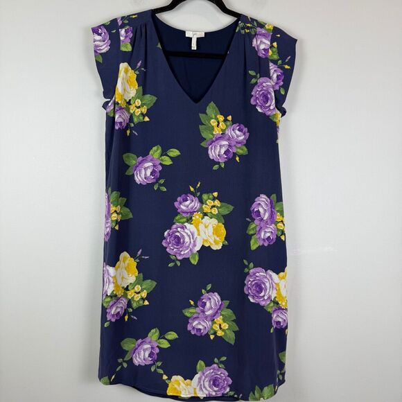 Joie 100% Silk Dress Women Small Navy Blue Floral V-Neck Boho Bloomcore Cottage - Picture 1 of 8